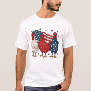 Patriotic Rooster Trio Funny USA Flag Chicken T-Shirt