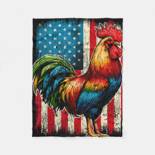 Patriotic Rooster Usa Flag Chicken Farmer Fleece Blanket
