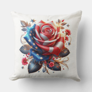 Patriotic Rose and American Flag Cushion