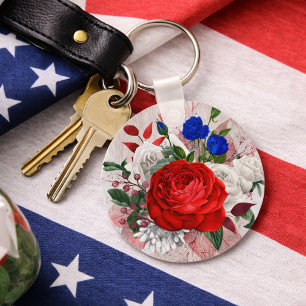 Patriotic Rose Bouquet Key Ring