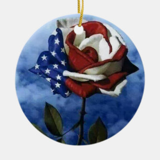 Patriotic Rose Ceramic Tree Decoration