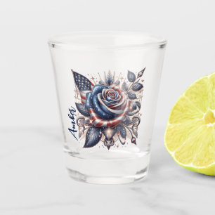 Patriotic Roseburst Floral Art Shot Glass