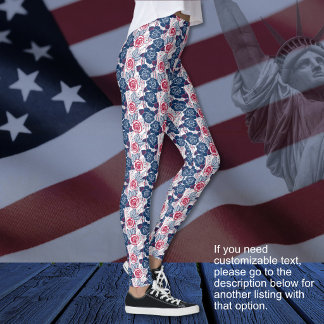 Patriotic Roses stars - red white blue NO TEXT Leggings