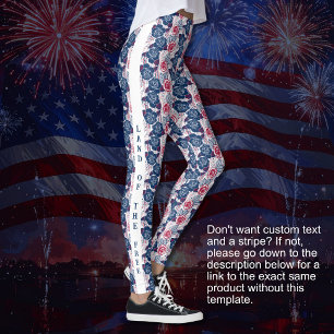 Patriotic Roses stars - red white blue WITH TEXT Leggings