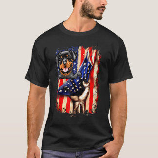Patriotic Rottweiler American Flag Dog T-Shirt