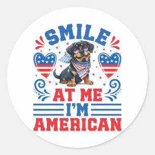 Patriotic Rottweiler Dog for 4th Of July Classic Round Sticker