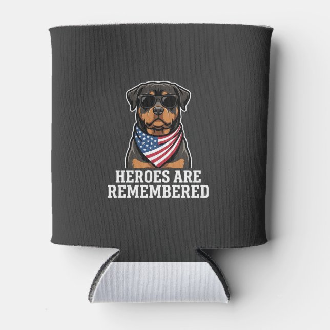Patriotic Rottweiler Hero Dog Vector Design Can Cooler (Front)