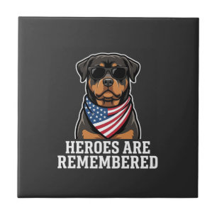 Patriotic Rottweiler Hero Dog Vector Design Ceramic Tile