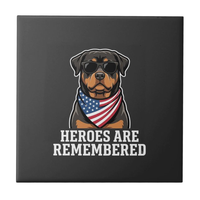 Patriotic Rottweiler Hero Dog Vector Design Ceramic Tile (Front)