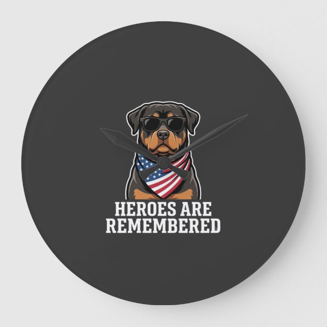 Patriotic Rottweiler Hero Dog Vector Design Large Clock (Front)