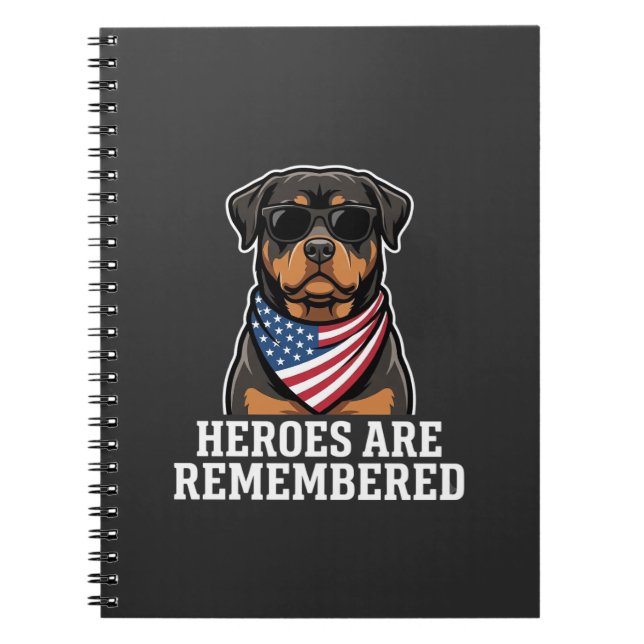 Patriotic Rottweiler Hero Dog Vector Design Notebook (Front)