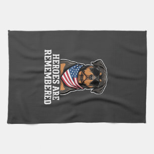 Patriotic Rottweiler Hero Dog Vector Design Tea Towel