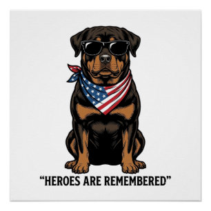 Patriotic Rottweiler Hero Dog Vintage Design_1 Poster