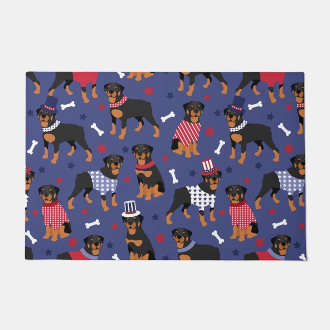 Patriotic Rottweiler Pattern Doormat (Front)