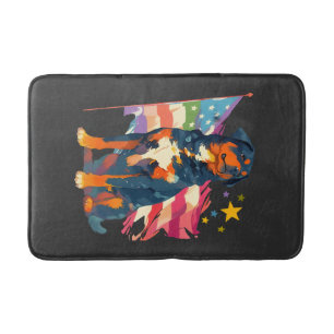 Patriotic Rottweiler with USA Flag Art Bath Mat