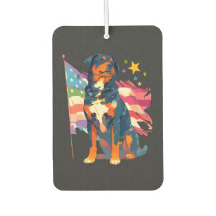 Patriotic Rottweiler with USA Flag Art Car Air Freshener