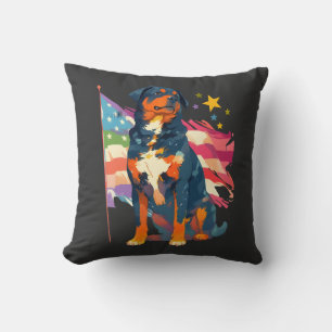 Patriotic Rottweiler with USA Flag Art Cushion