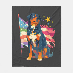 Patriotic Rottweiler with USA Flag Art Fleece Blanket
