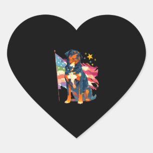 Patriotic Rottweiler with USA Flag Art Heart Sticker