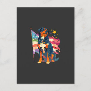 Patriotic Rottweiler with USA Flag Art Holiday Postcard