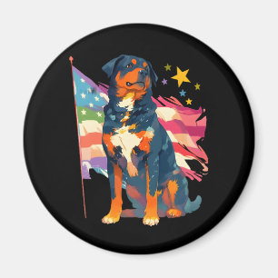 Patriotic Rottweiler with USA Flag Art Magnet