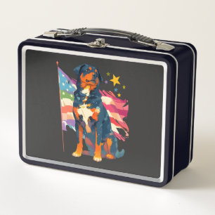 Patriotic Rottweiler with USA Flag Art Metal Lunch Box