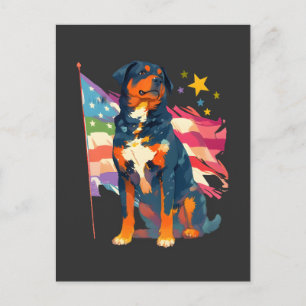 Patriotic Rottweiler with USA Flag Art Postcard
