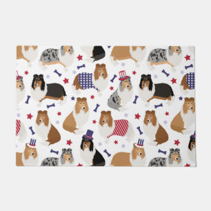 Patriotic Rough Collie Pattern Doormat
