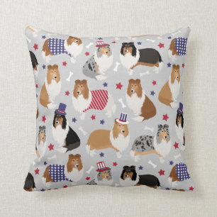 Patriotic Rough Collie Pattern Throw Pillow