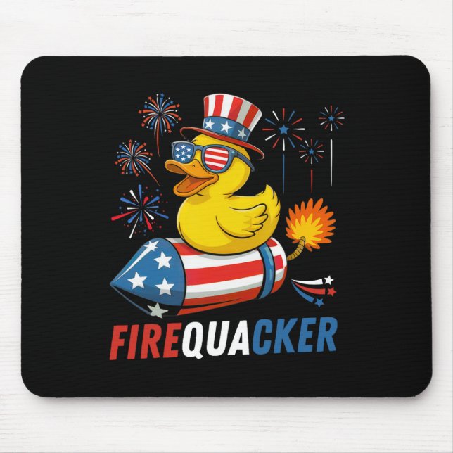 Patriotic Rubber Duck Firequacker Usa Flag Funny 4 Mouse Pad (Front)