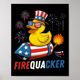 Patriotic Rubber Duck Firequacker Usa Flag Funny 4 Poster