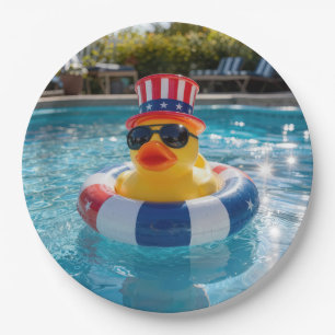 Patriotic Rubber Duck in Swimming Pool Paper Plate