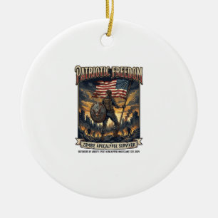 Patriotic Rust Flag Survivor Zombie Apocalypse Fre Ceramic Ornament