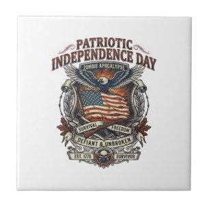 Patriotic Rust Flag Survivor Zombie Apocalypse Fre Ceramic Tile