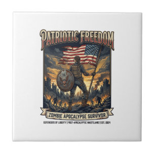 Patriotic Rust Flag Survivor Zombie Apocalypse Fre Ceramic Tile