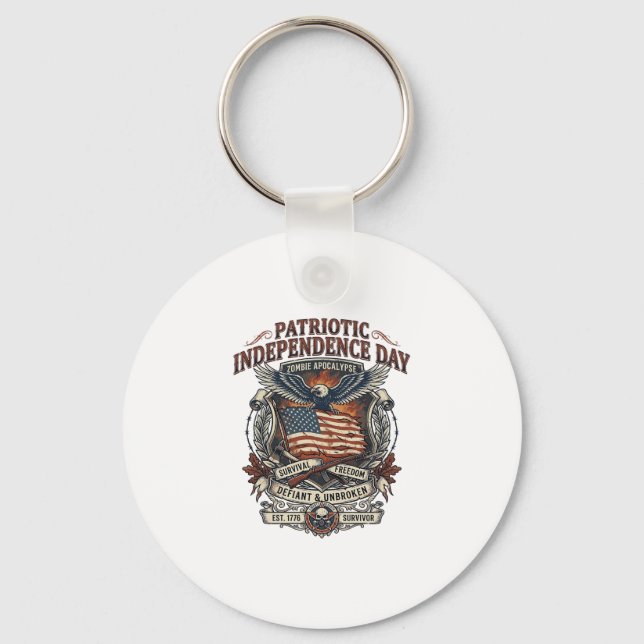 Patriotic Rust Flag Survivor Zombie Apocalypse Fre Key Ring (Front)