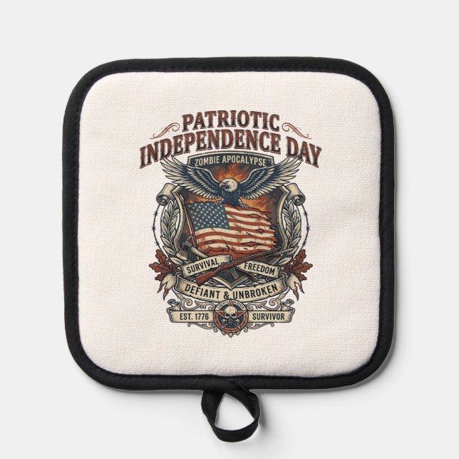 Patriotic Rust Flag Survivor Zombie Apocalypse Fre Pot Holder (Front)