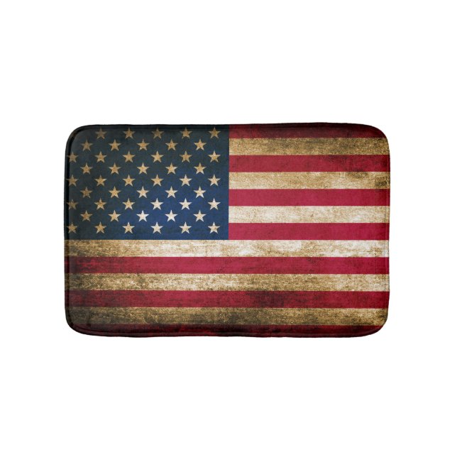 Patriotic Rustic American Flag Bath Mat (Front)
