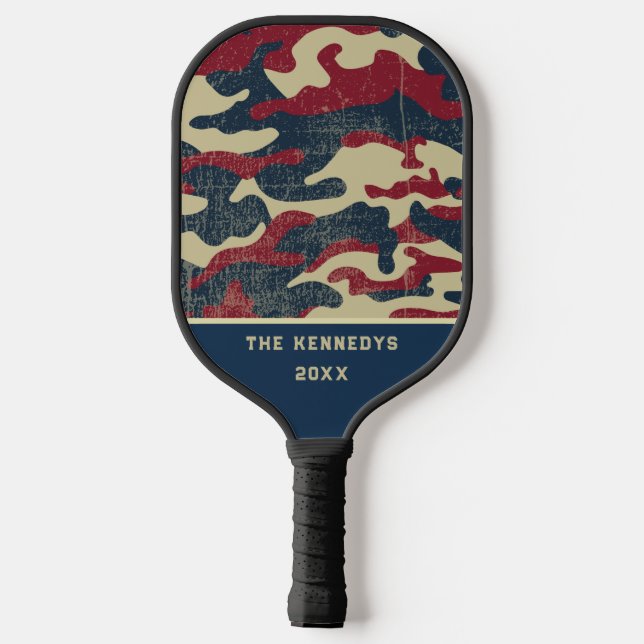 Patriotic Rustic American Flag Camo Family Name Pickleball Paddle (Back)