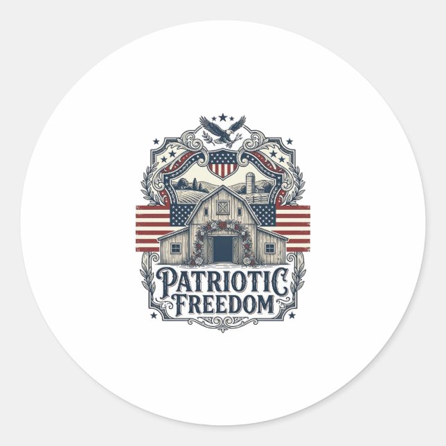 Patriotic Rustic Barn Wedding  Classic Round Sticker (Front)