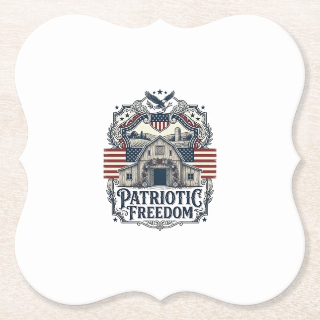 Patriotic Rustic Barn Wedding  Paper Coaster (Front)