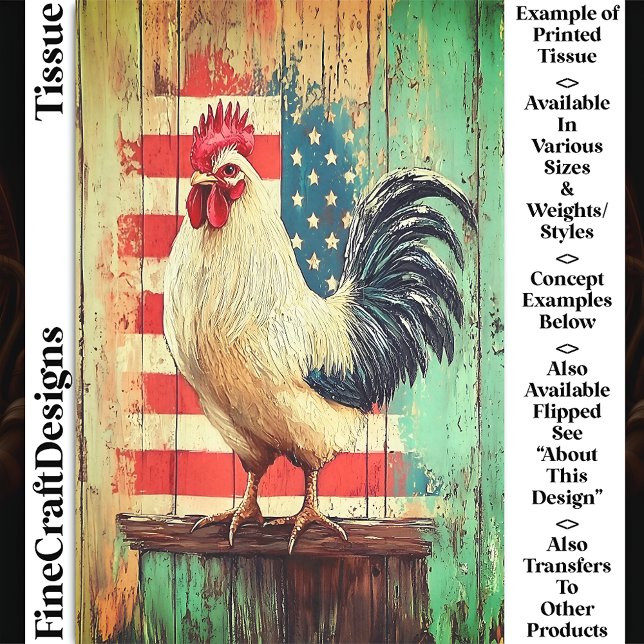 Patriotic Rustic Farmhouse Rooster DB8LF Decoupage Tissue Paper (Creator Uploaded)