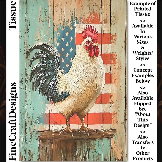Patriotic Rustic Farmhouse Rooster DB8R Decoupage Tissue Paper (Creator Uploaded)