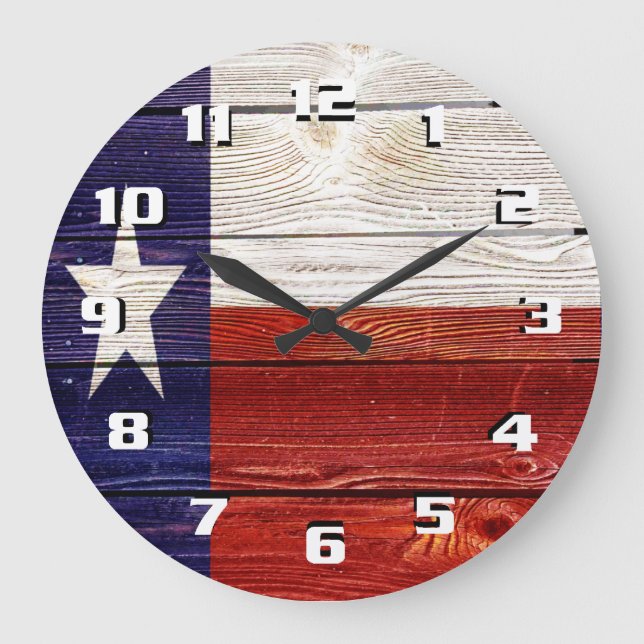 Patriotic Rustic Texas Flag on wood texture Large Clock (Front)