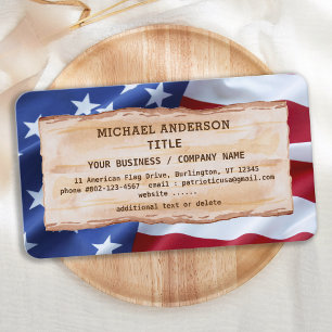 Patriotic Rustic Wood American Flag  Business Card