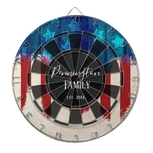Patriotic Rustic Wood Design Custom Family Name Dartboard