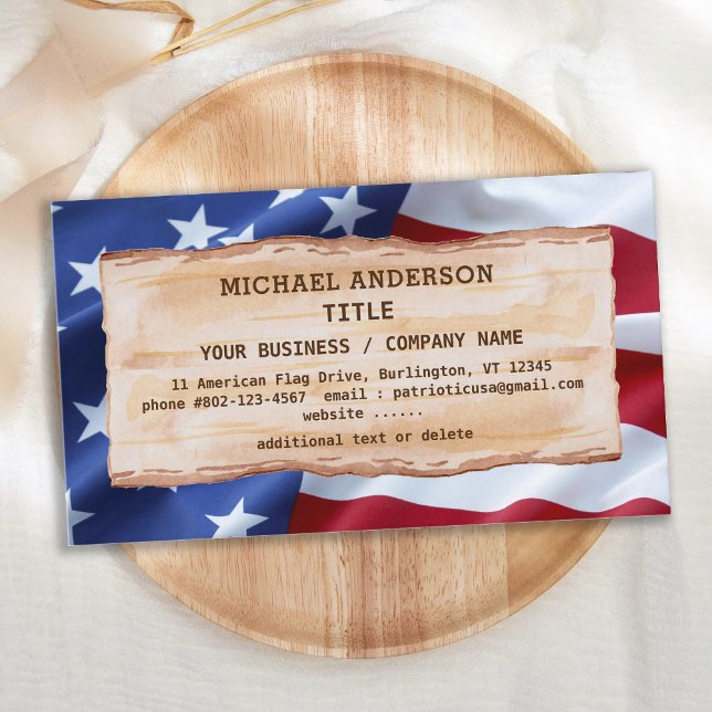 Patriotic Rustic Wood USA American Flag Business Card (Creator Uploaded)