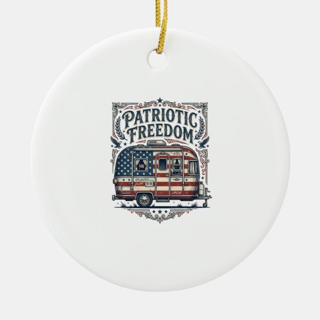 Patriotic RV Camper Vector Graphic Tee Ceramic Ornament (Front)