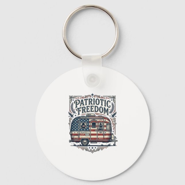 Patriotic RV Camper Vector Graphic Tee Key Ring (Front)