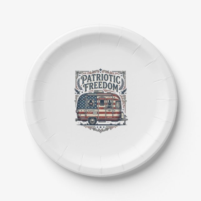 Patriotic RV Camper Vector Graphic Tee Paper Plate (Front)